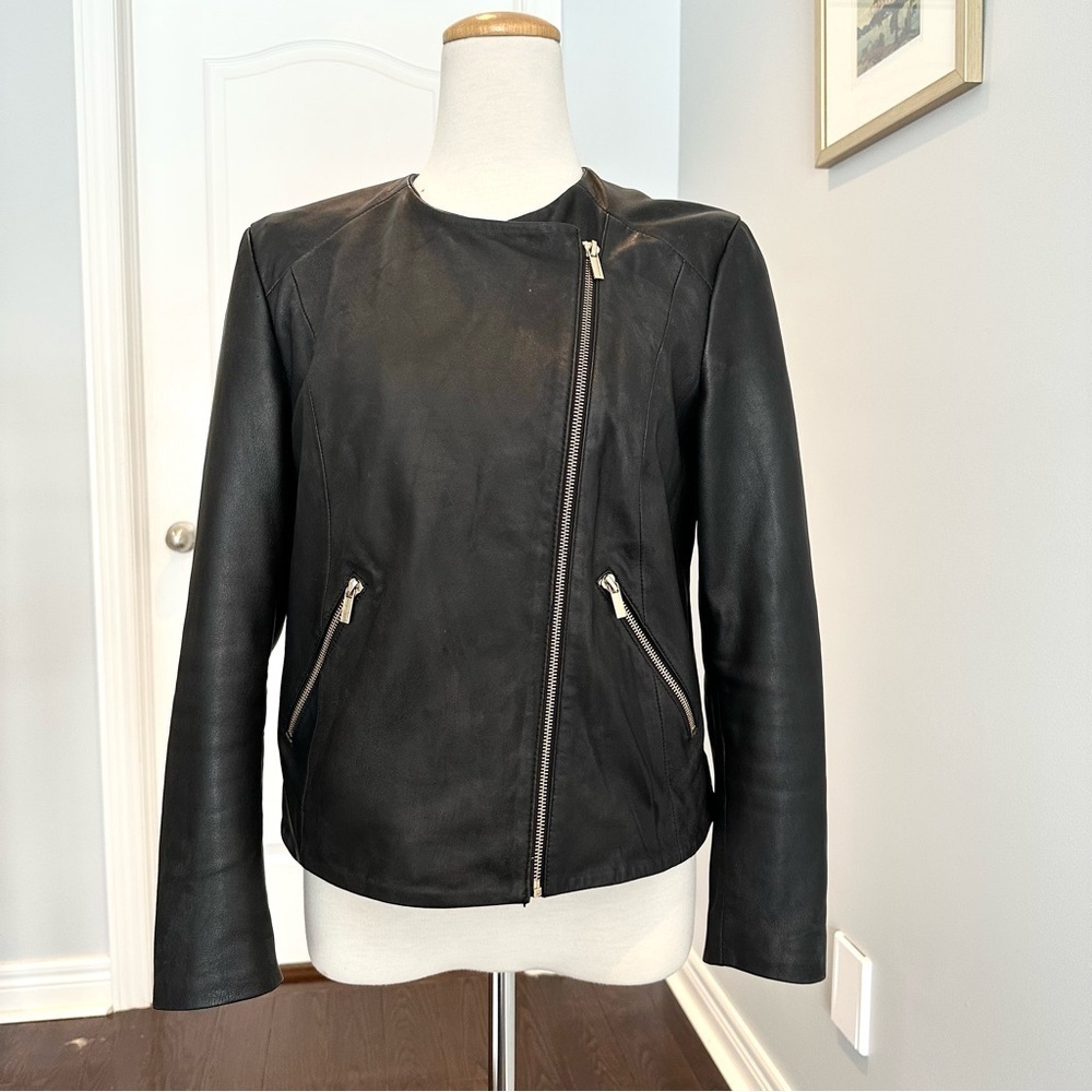 MANGO Genuine Leather Moto Biker Jacket - Size M